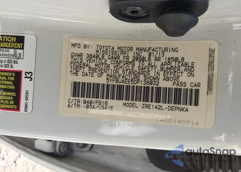 2013 Toyota Corolla Le from USA, damaged, VIN 5YFBU4EE5DP136032